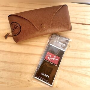 New Ray-Ban Sunglasses Eyeglasses Case, Brown, Snap Closure, Cleaning Cloth